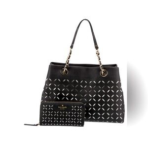 Kate spade leather chain tassel laser cut shoulder bag w/matching wallet